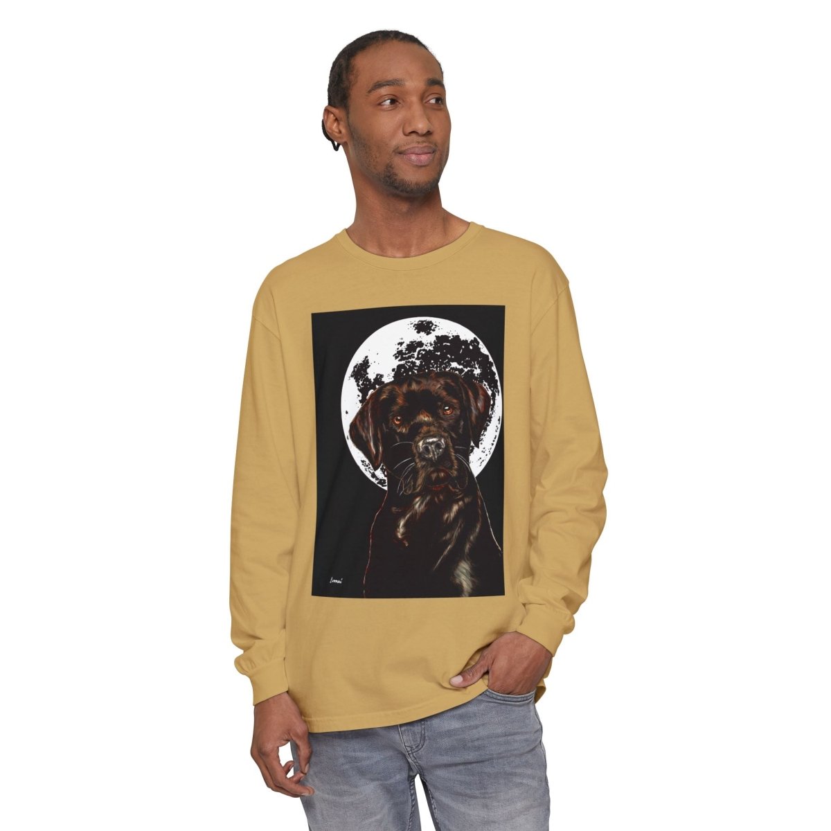 Moonlit Chocolate Lab Dog Long Sleeve T-Shirt - Perfect for Dog Lovers - Curran Artworks