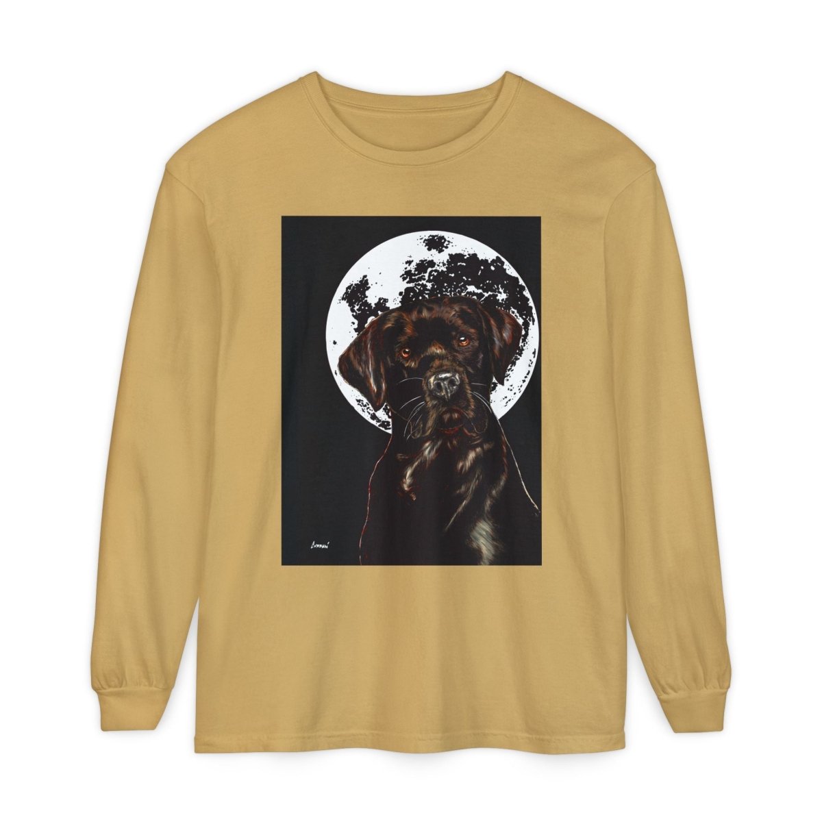 Moonlit Chocolate Lab Dog Long Sleeve T-Shirt - Perfect for Dog Lovers - Curran Artworks