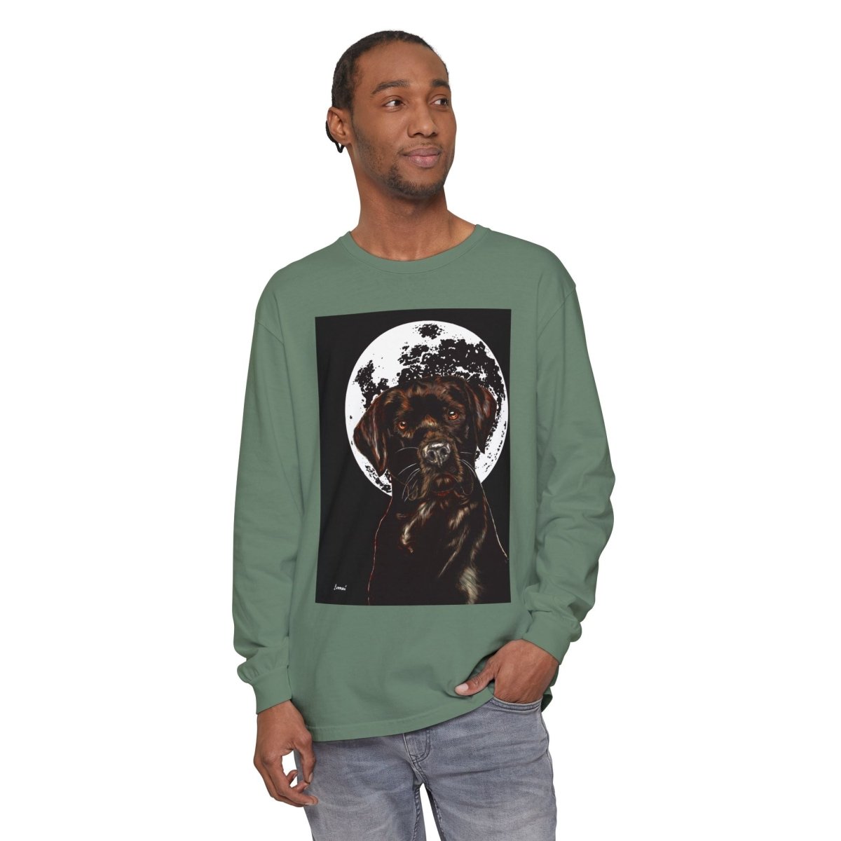 Moonlit Chocolate Lab Dog Long Sleeve T-Shirt - Perfect for Dog Lovers - Curran Artworks