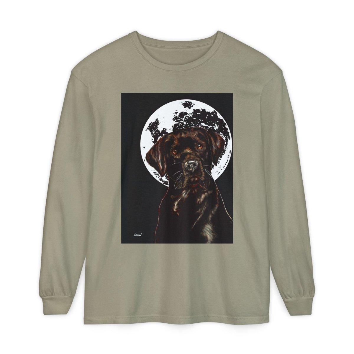 Moonlit Chocolate Lab Dog Long Sleeve T-Shirt - Perfect for Dog Lovers - Curran Artworks