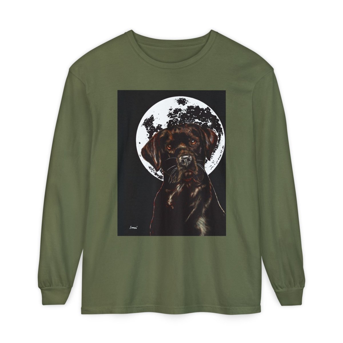 Moonlit Chocolate Lab Dog Long Sleeve T-Shirt - Perfect for Dog Lovers - Curran Artworks