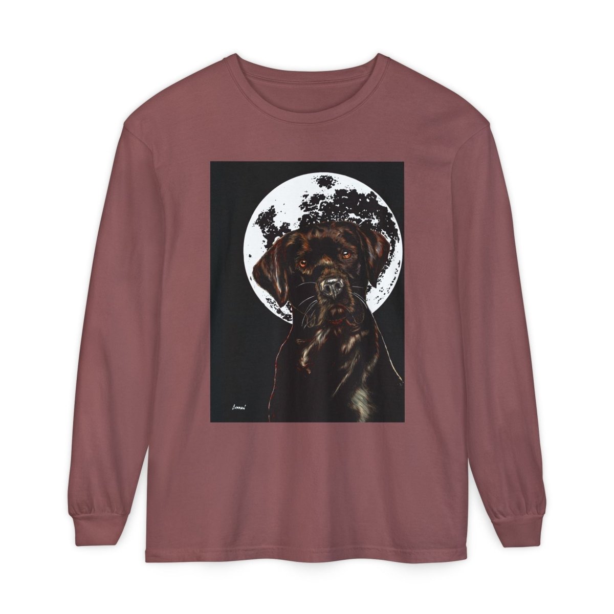 Moonlit Chocolate Lab Dog Long Sleeve T-Shirt - Perfect for Dog Lovers - Curran Artworks