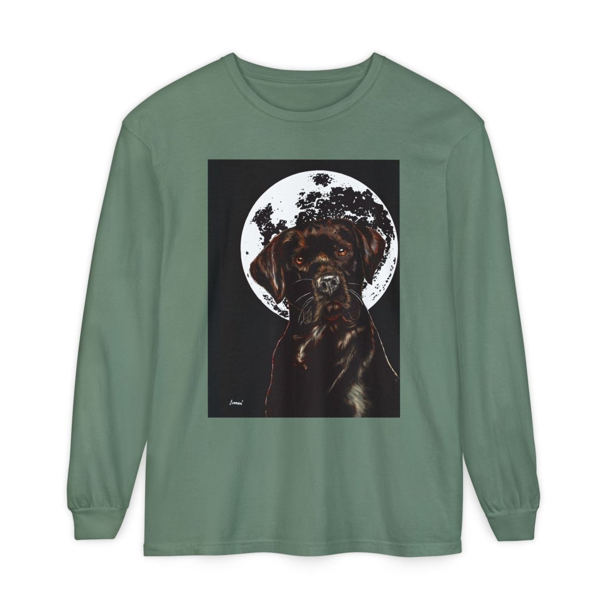 Moonlit Chocolate Lab Dog Long Sleeve T-Shirt - Perfect for Dog Lovers - Curran Artworks