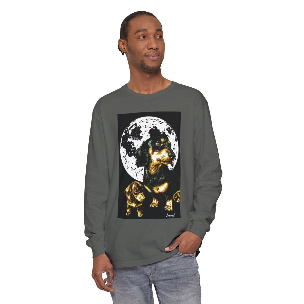 Moonlit Dachshund Long Sleeve Tee - Unisex Dog Lover Shirt - Curran Artworks