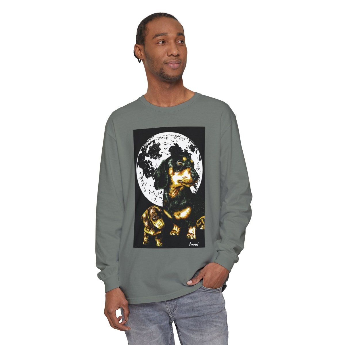 Moonlit Dachshund Long Sleeve Tee - Unisex Dog Lover Shirt - Curran Artworks