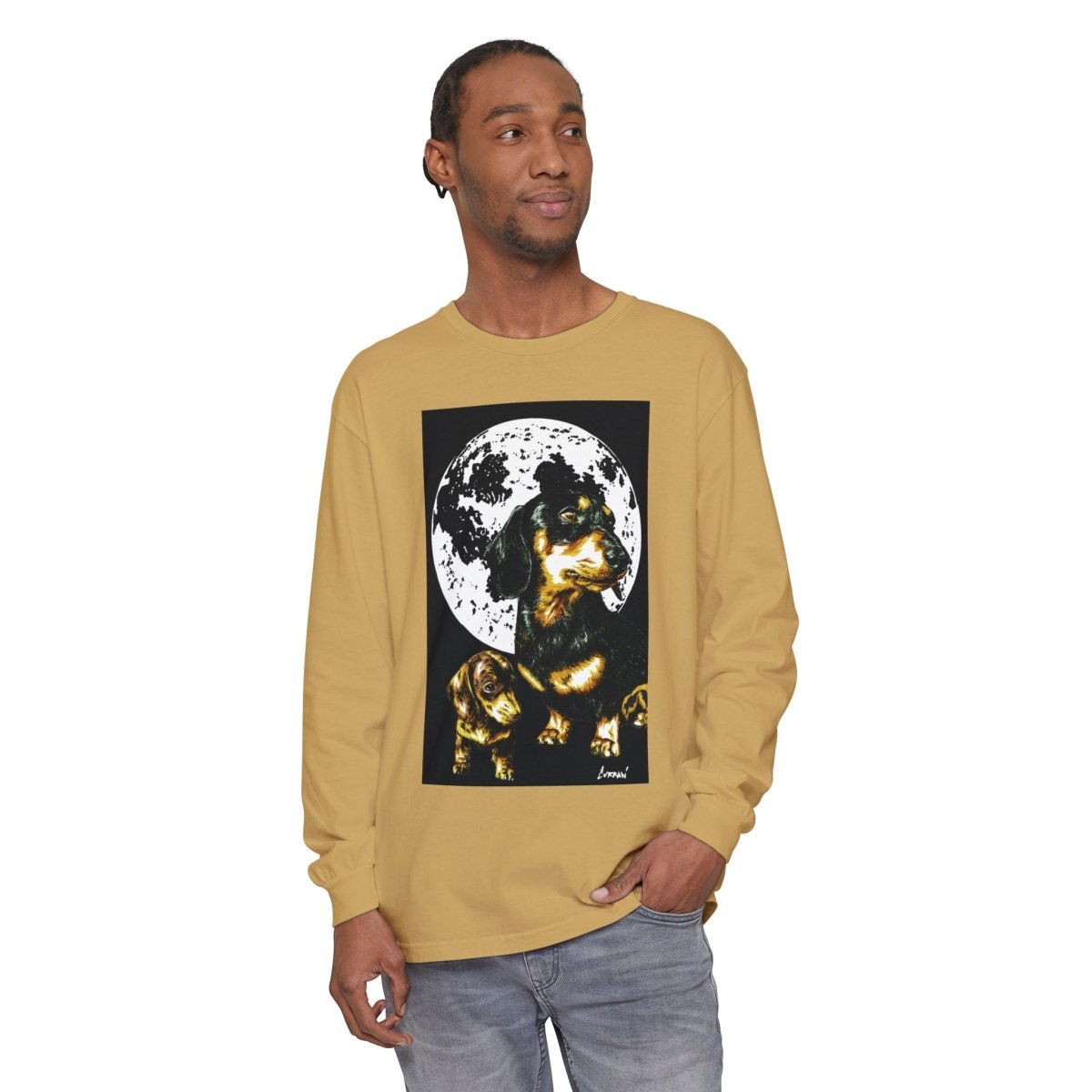 Moonlit Dachshund Long Sleeve Tee - Unisex Dog Lover Shirt - Curran Artworks