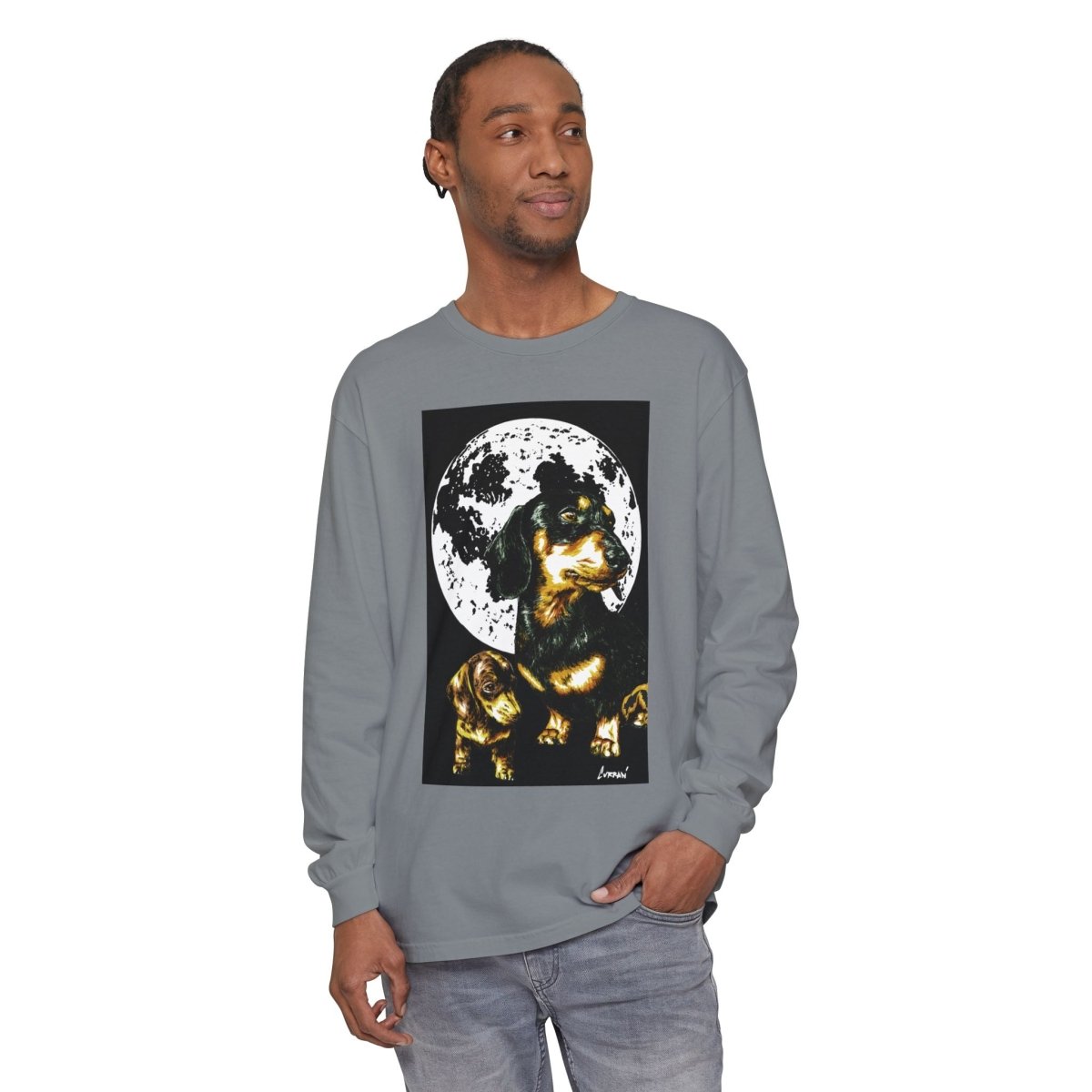 Moonlit Dachshund Long Sleeve Tee - Unisex Dog Lover Shirt - Curran Artworks