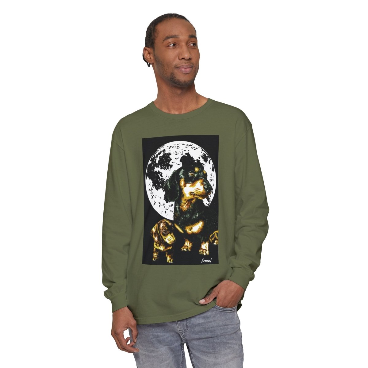 Moonlit Dachshund Long Sleeve Tee - Unisex Dog Lover Shirt - Curran Artworks