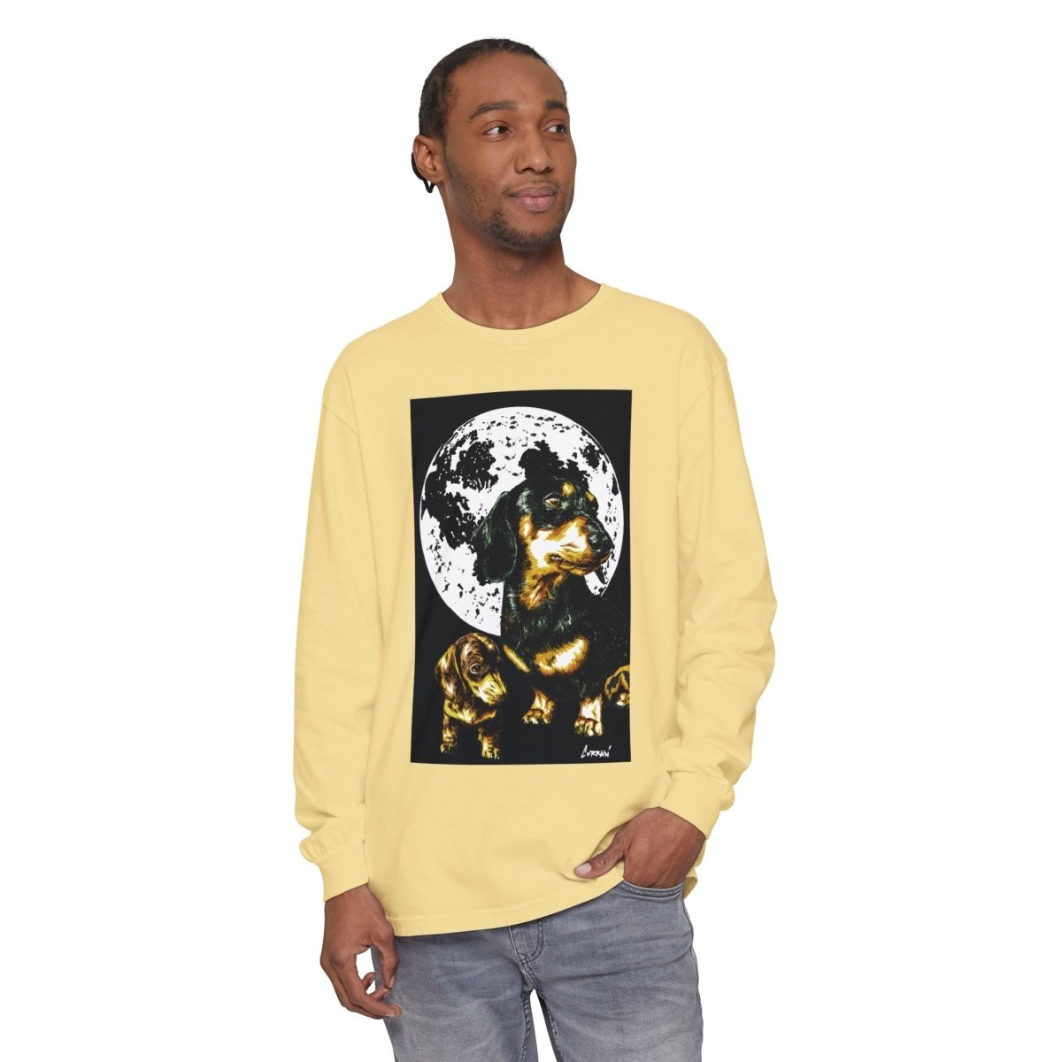 Moonlit Dachshund Long Sleeve Tee - Unisex Dog Lover Shirt - Curran Artworks