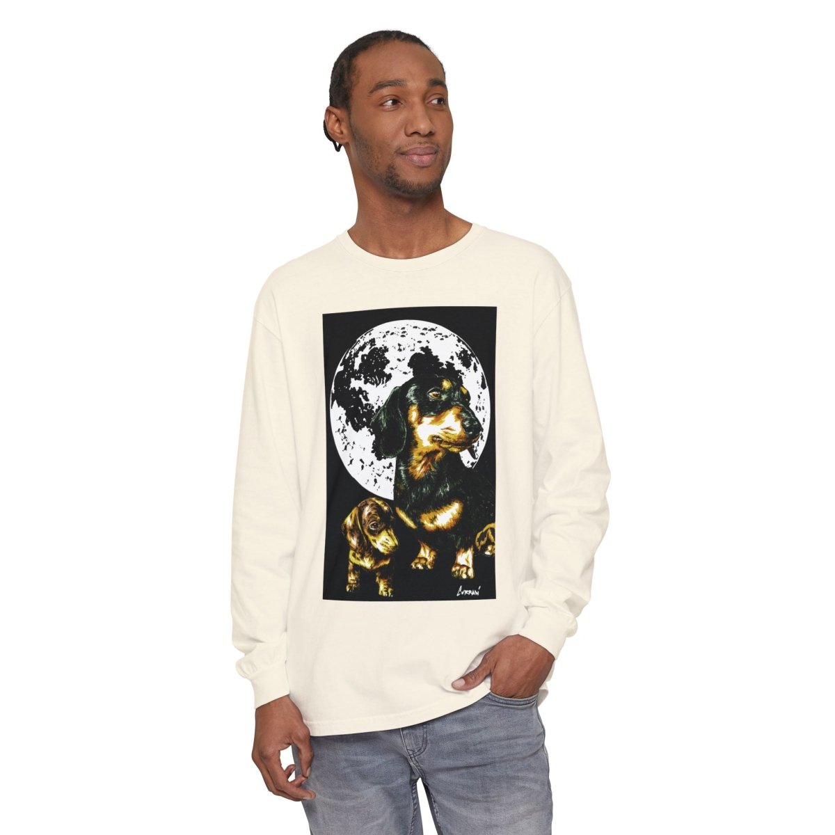 Moonlit Dachshund Long Sleeve Tee - Unisex Dog Lover Shirt - Curran Artworks