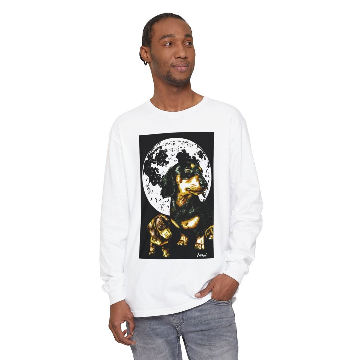 Moonlit Dachshund Long Sleeve Tee - Unisex Dog Lover Shirt - Curran Artworks