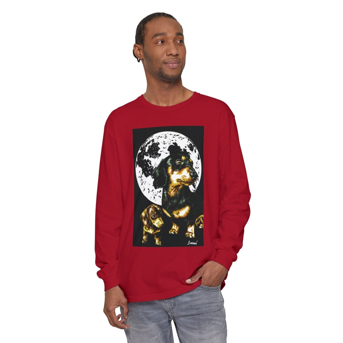 Moonlit Dachshund Long Sleeve Tee - Unisex Dog Lover Shirt - Curran Artworks