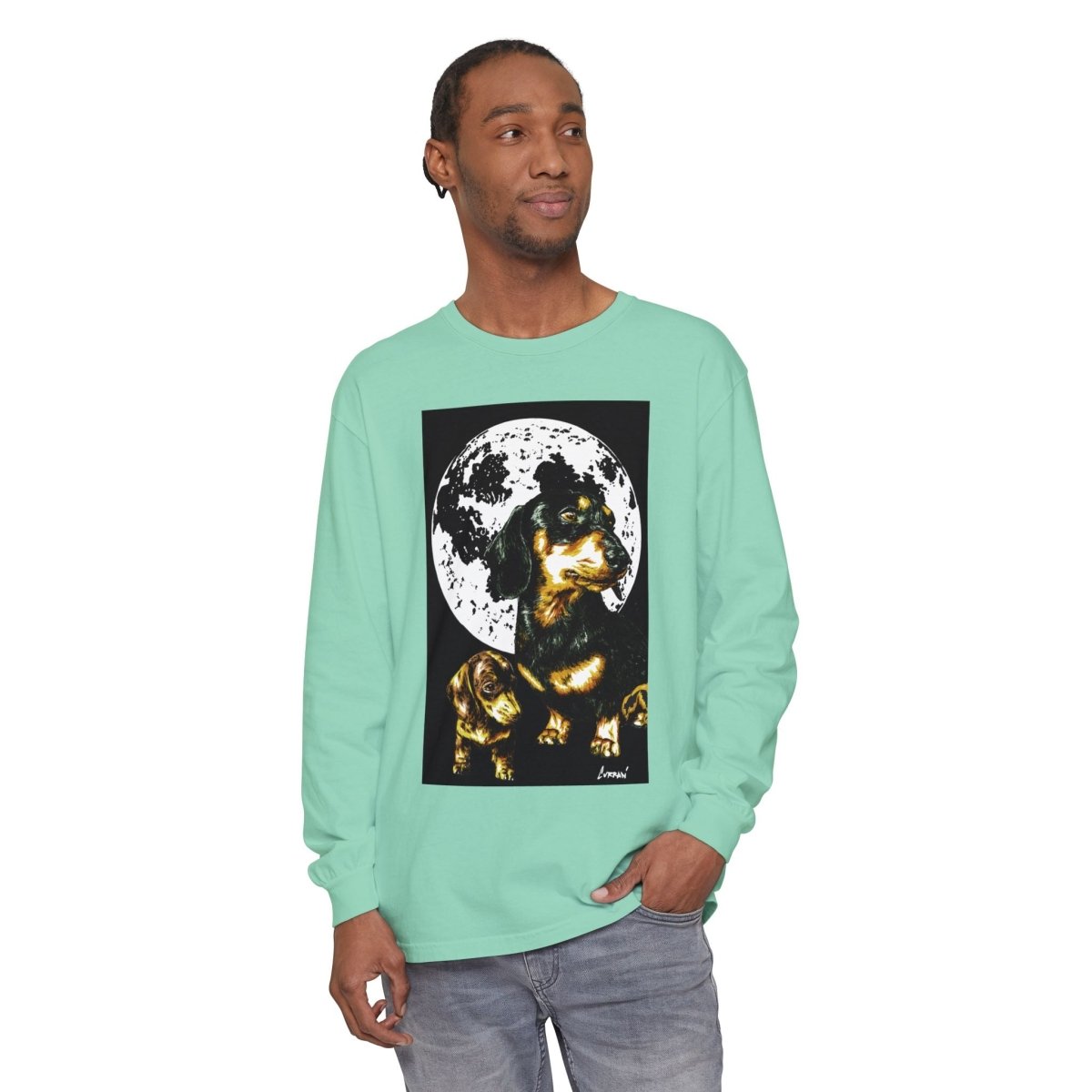 Moonlit Dachshund Long Sleeve Tee - Unisex Dog Lover Shirt - Curran Artworks
