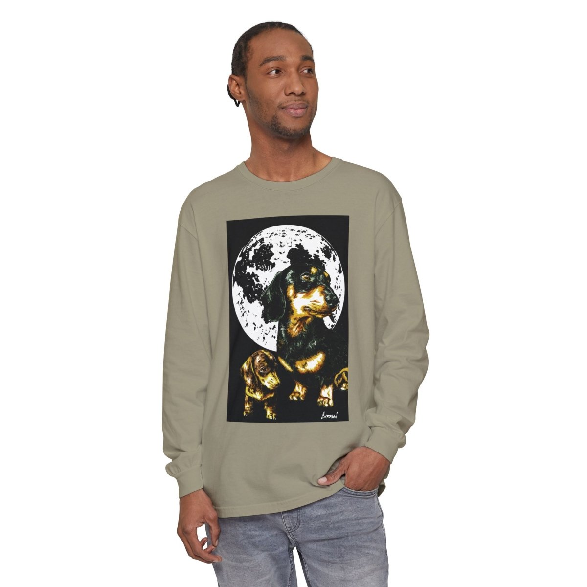 Moonlit Dachshund Long Sleeve Tee - Unisex Dog Lover Shirt - Curran Artworks