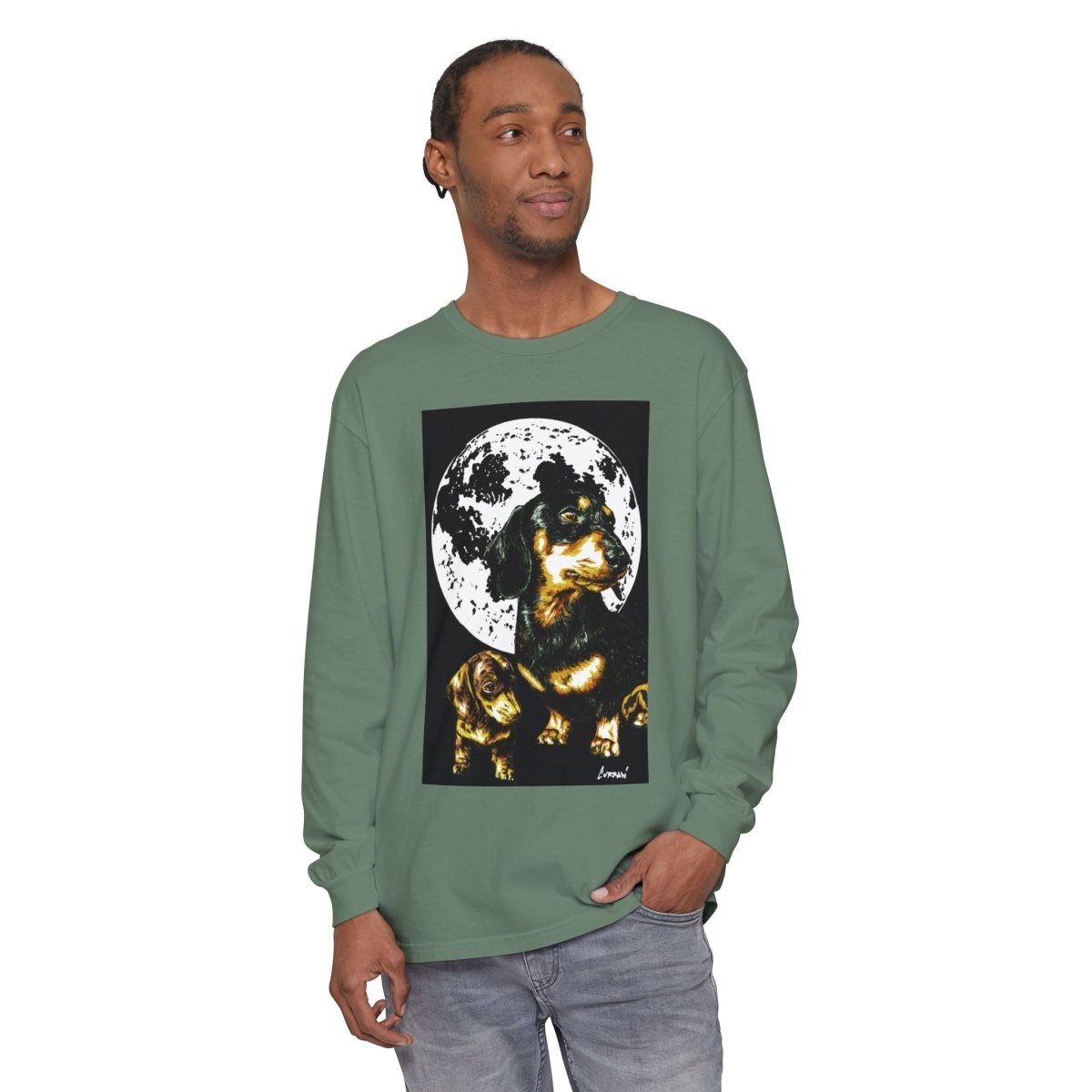 Moonlit Dachshund Long Sleeve Tee - Unisex Dog Lover Shirt - Curran Artworks