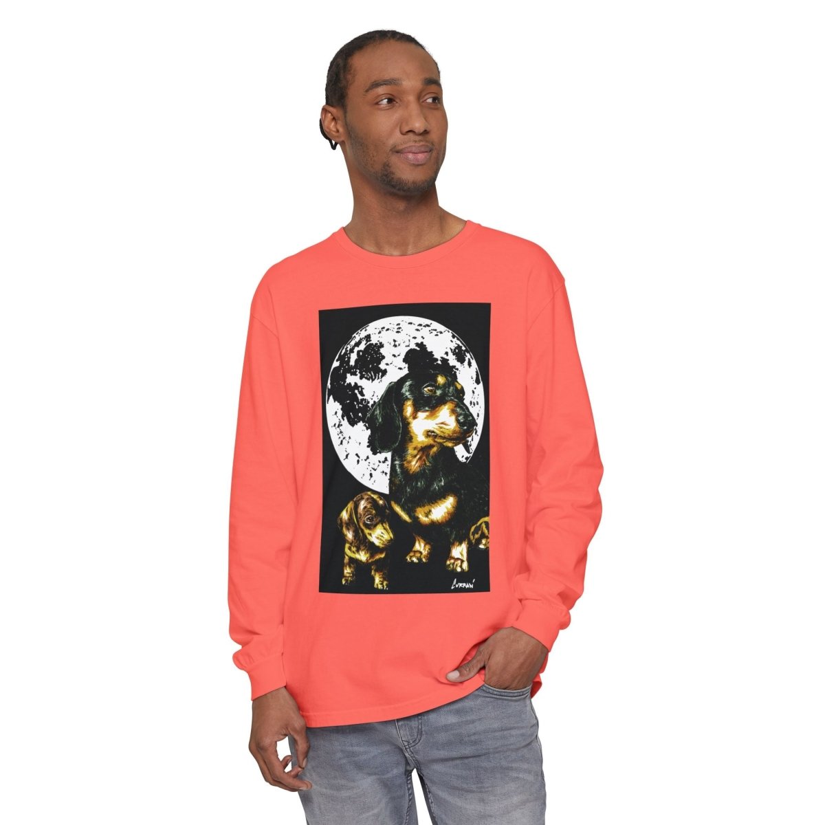 Moonlit Dachshund Long Sleeve Tee - Unisex Dog Lover Shirt - Curran Artworks