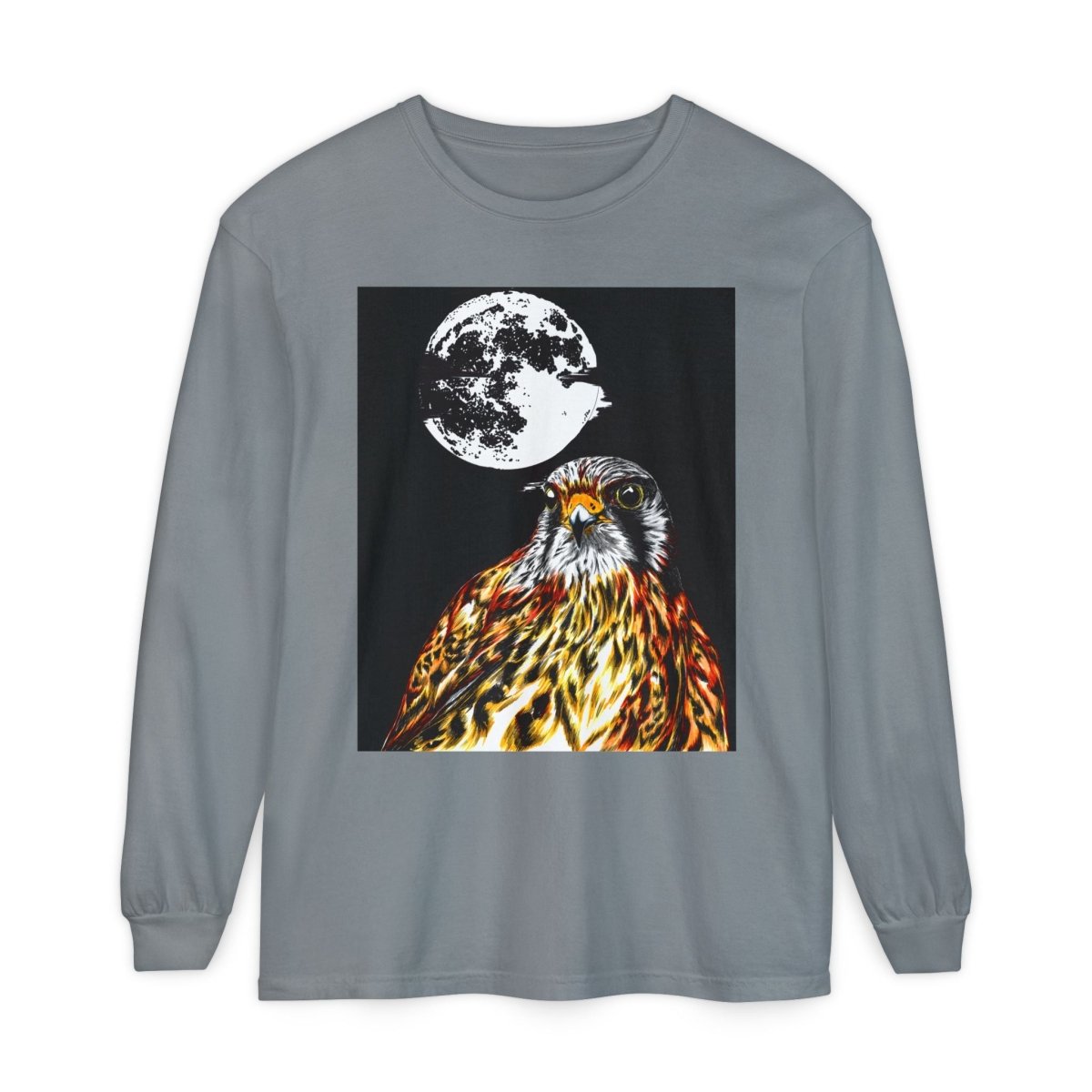 Moonlit Falcon Unisex Long Sleeve T-Shirt - Wildlife Art Wear - Curran Artworks