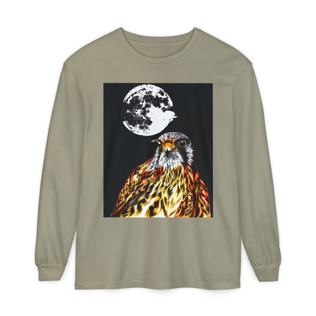 Moonlit Falcon Unisex Long Sleeve T-Shirt - Wildlife Art Wear - Curran Artworks