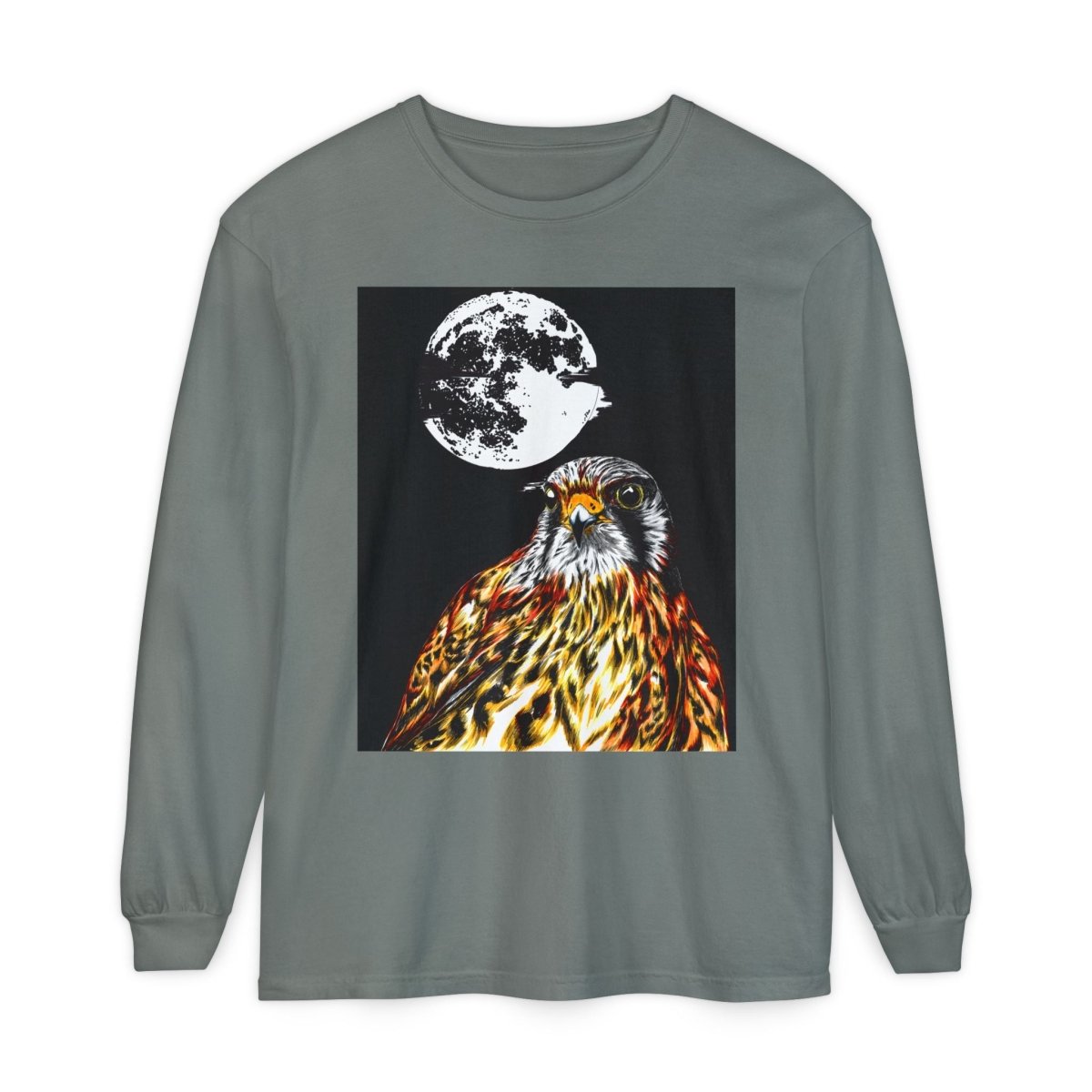 Moonlit Falcon Unisex Long Sleeve T-Shirt - Wildlife Art Wear - Curran Artworks