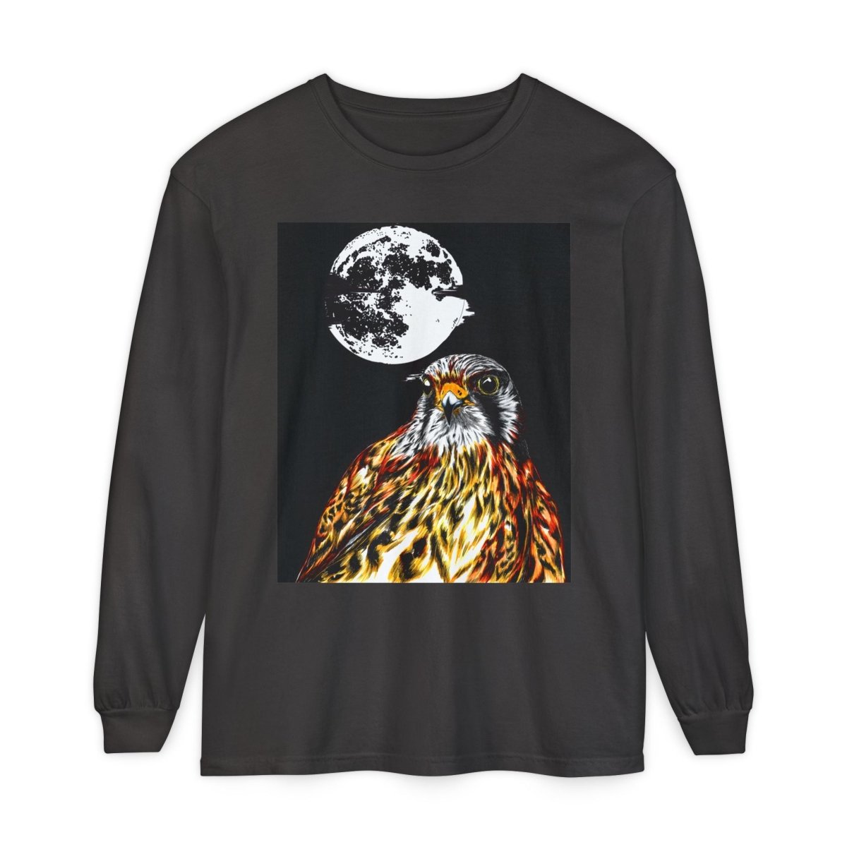 Moonlit Falcon Unisex Long Sleeve T-Shirt - Wildlife Art Wear - Curran Artworks