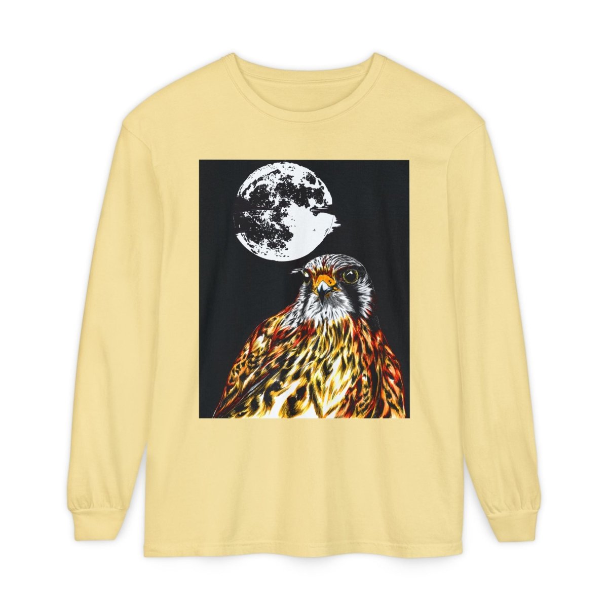 Moonlit Falcon Unisex Long Sleeve T-Shirt - Wildlife Art Wear - Curran Artworks