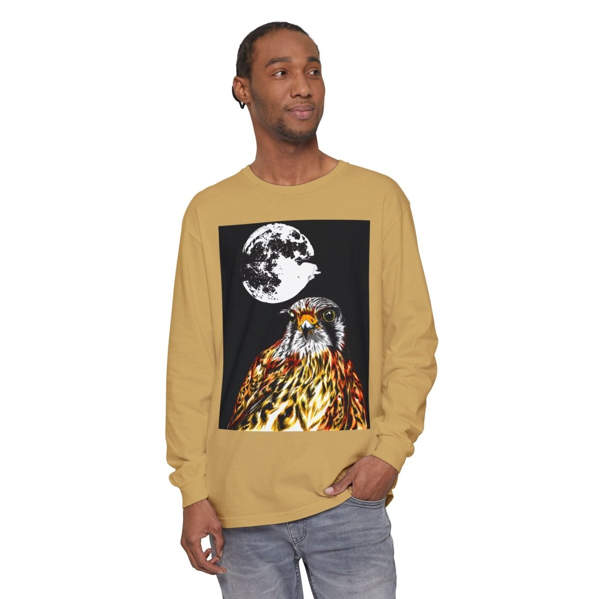 Moonlit Falcon Unisex Long Sleeve T-Shirt - Wildlife Art Wear - Curran Artworks