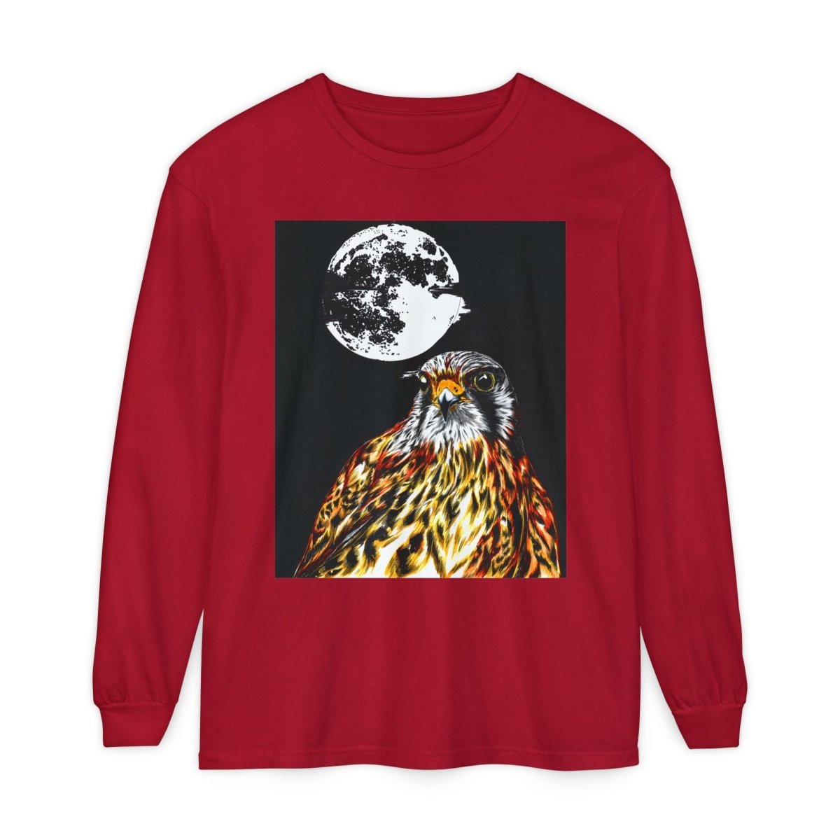 Moonlit Falcon Unisex Long Sleeve T-Shirt - Wildlife Art Wear - Curran Artworks
