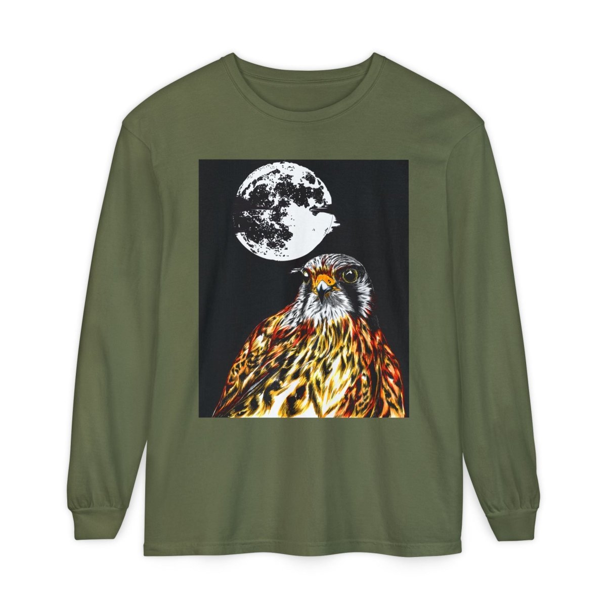 Moonlit Falcon Unisex Long Sleeve T-Shirt - Wildlife Art Wear - Curran Artworks