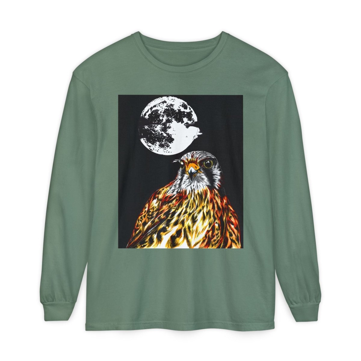 Moonlit Falcon Unisex Long Sleeve T-Shirt - Wildlife Art Wear - Curran Artworks