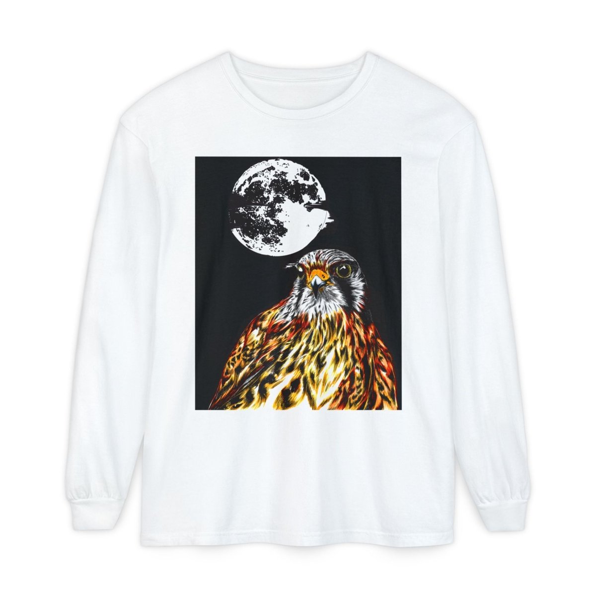 Moonlit Falcon Unisex Long Sleeve T-Shirt - Wildlife Art Wear - Curran Artworks