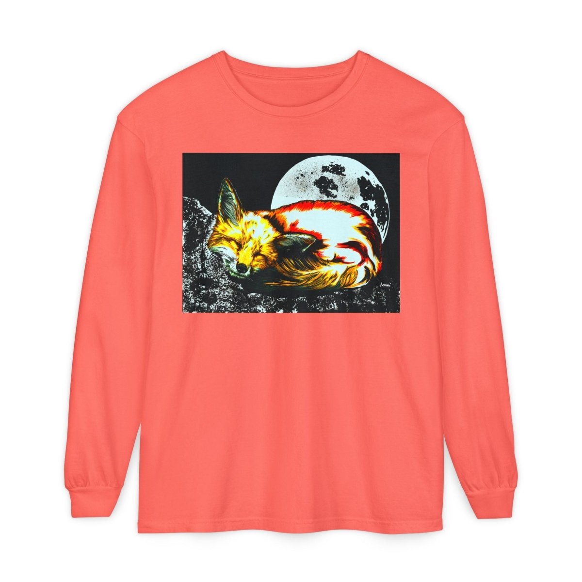 Moonlit Fox Long Sleeve T-Shirt | Unisex Garment - Dyed Tee for Nature Lovers - Curran Artworks