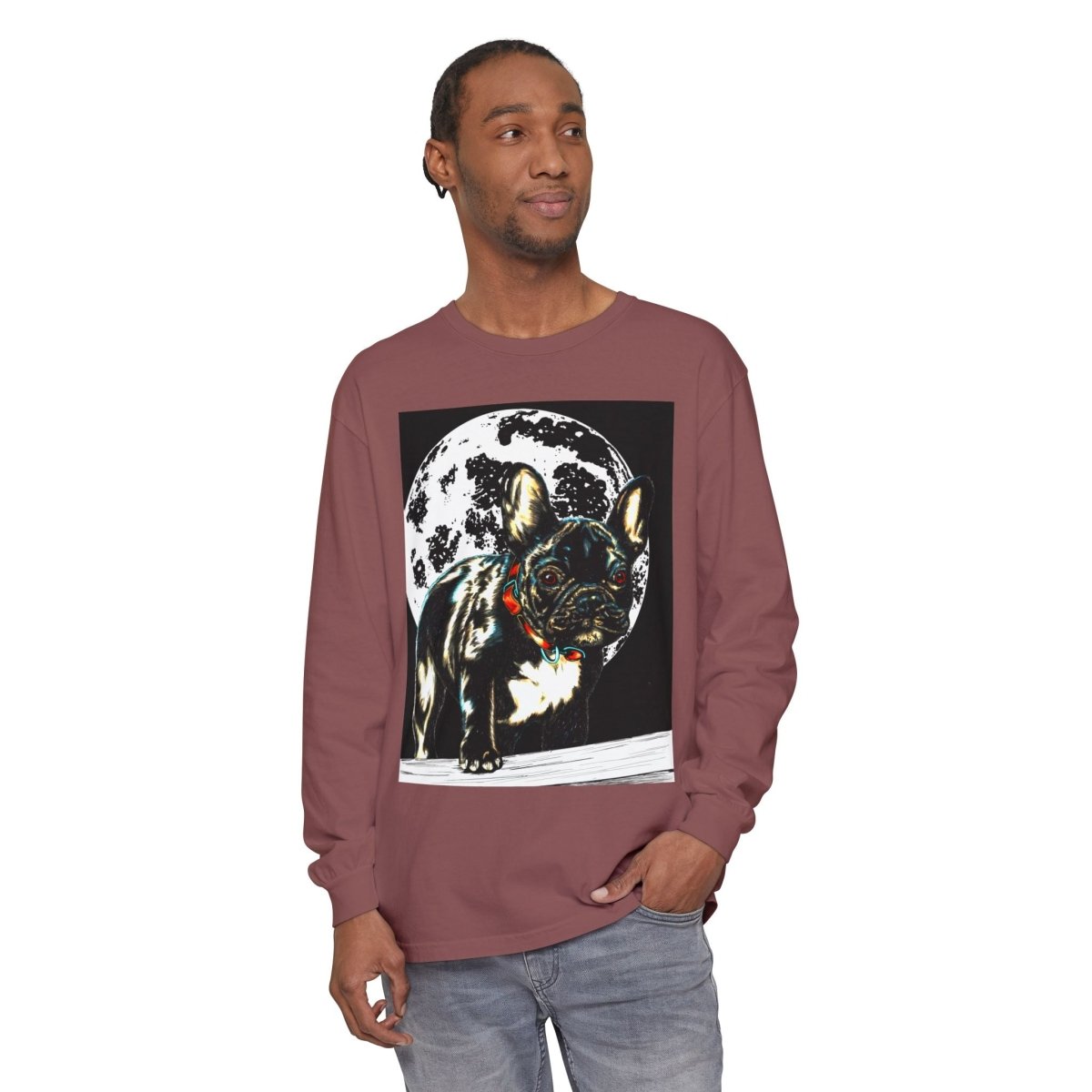 Moonlit French Bulldog Long Sleeve T-Shirt – Perfect for Dog Lovers - Curran Artworks