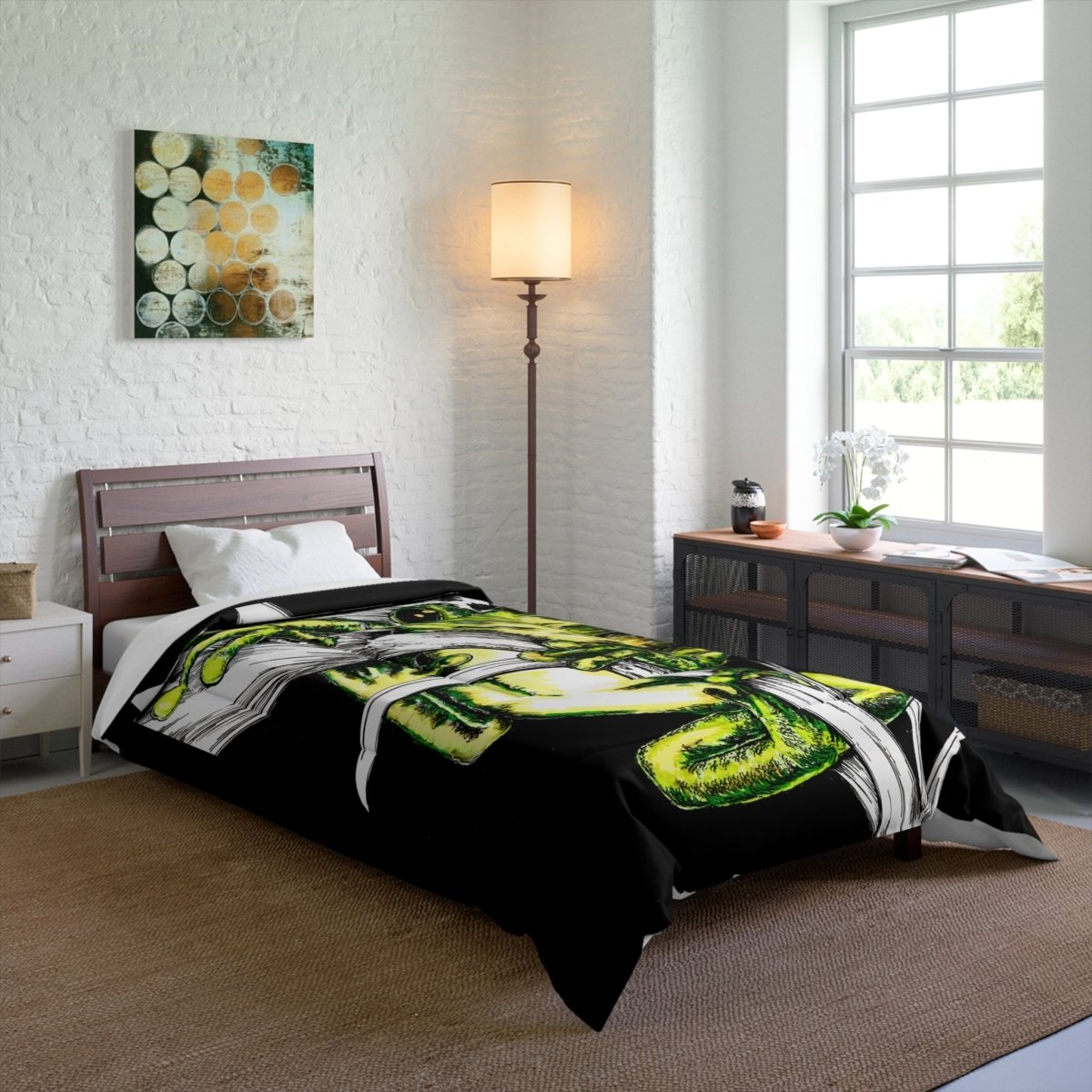 Moonlit Frog Comforter - Vibrant, Nature - Inspired Bedding for Animal Lovers - Curran Artworks