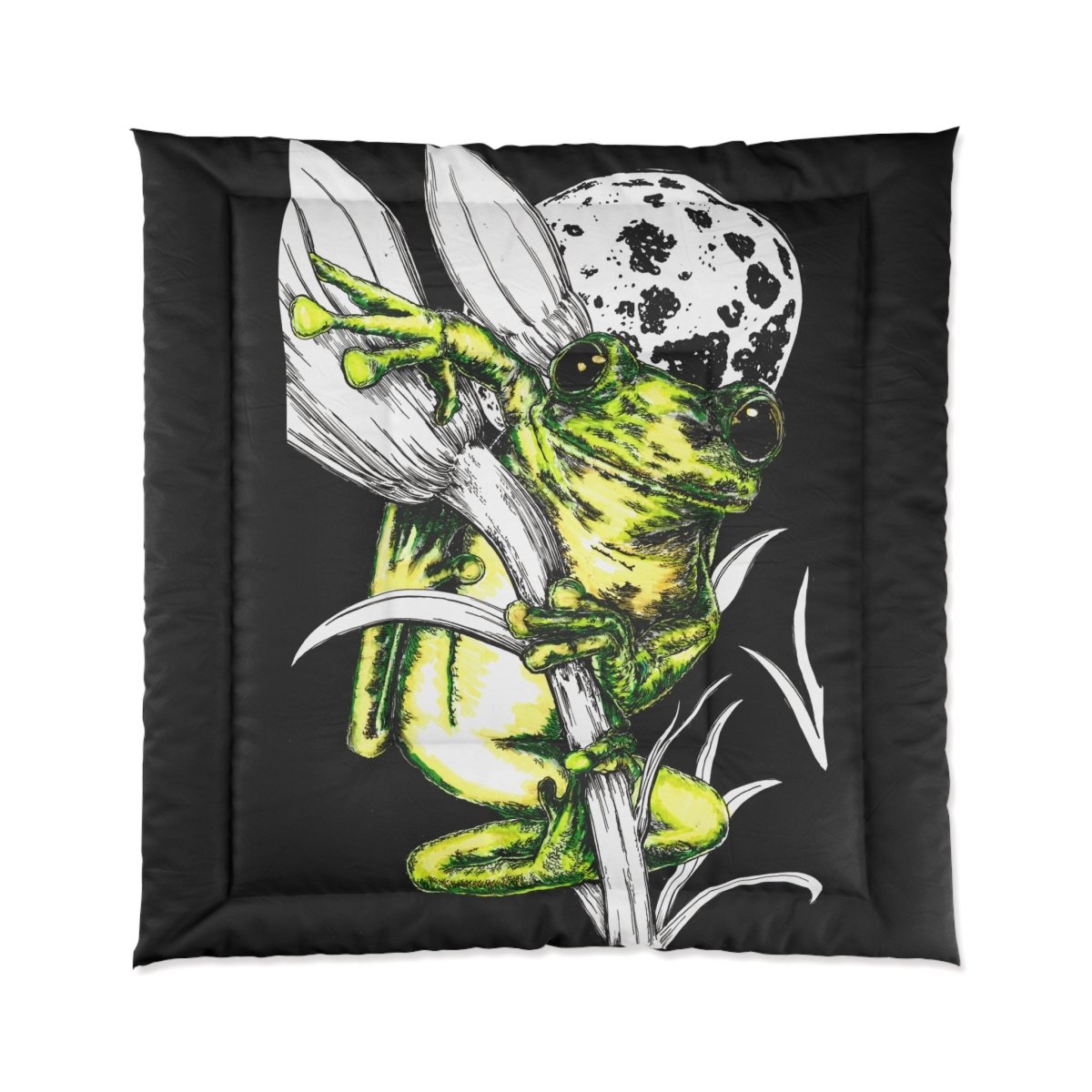Moonlit Frog Comforter - Vibrant, Nature - Inspired Bedding for Animal Lovers - Curran Artworks