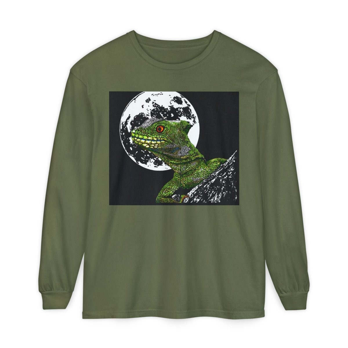 Moonlit Gecko Long Sleeve T-Shirt - Unisex Garment - Dyed - Curran Artworks