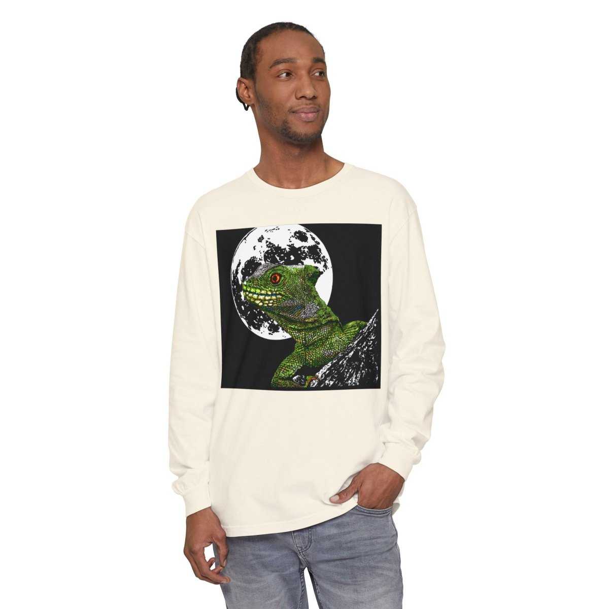 Moonlit Gecko Long Sleeve T-Shirt - Unisex Garment - Dyed - Curran Artworks