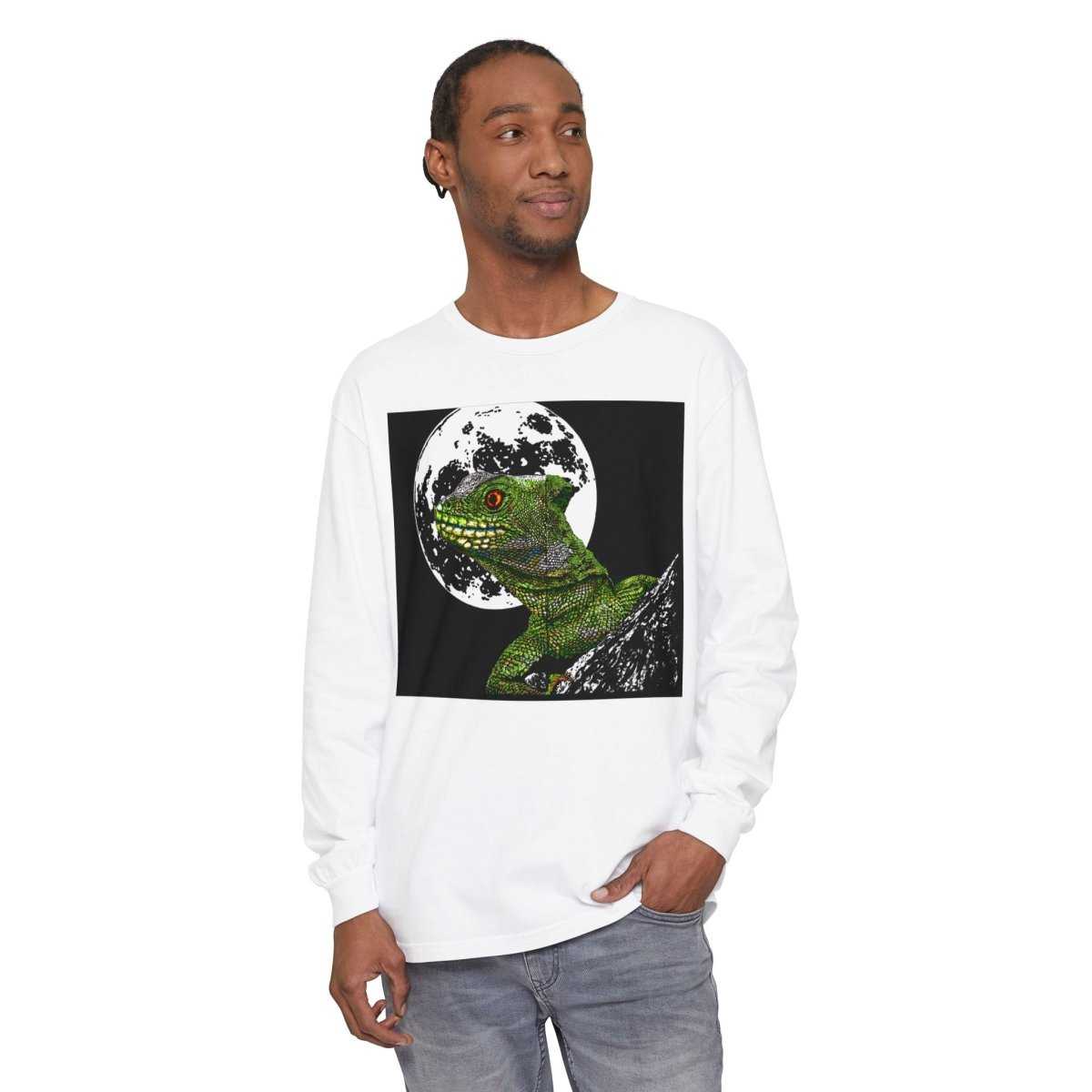 Moonlit Gecko Long Sleeve T-Shirt - Unisex Garment - Dyed - Curran Artworks