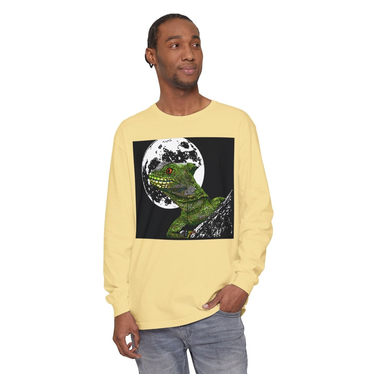 Moonlit Gecko Long Sleeve T-Shirt - Unisex Garment - Dyed - Curran Artworks