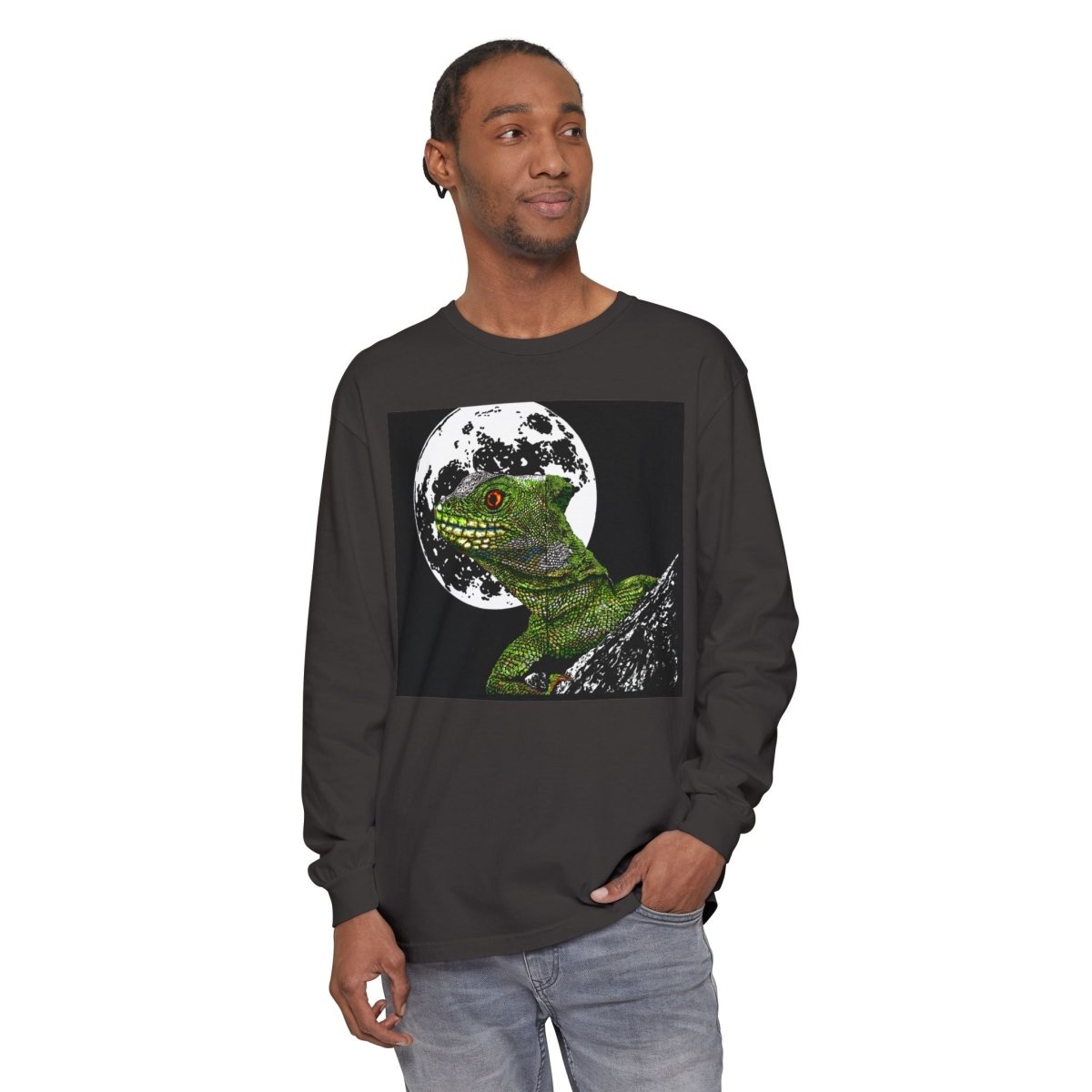 Moonlit Gecko Long Sleeve T-Shirt - Unisex Garment - Dyed - Curran Artworks