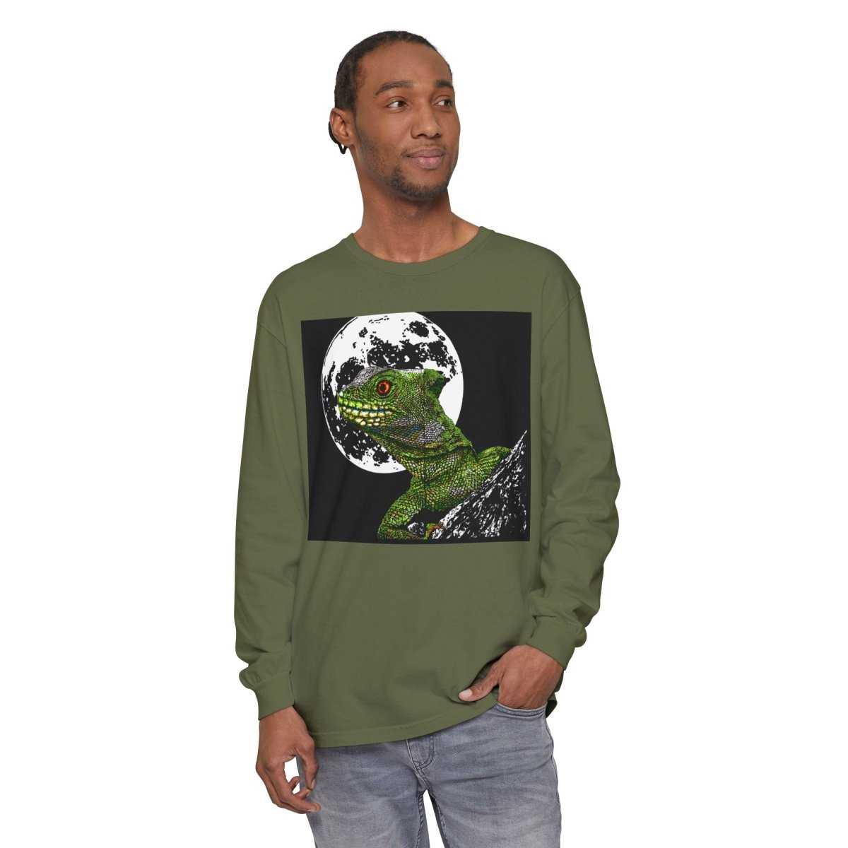 Moonlit Gecko Long Sleeve T-Shirt - Unisex Garment-Dyed