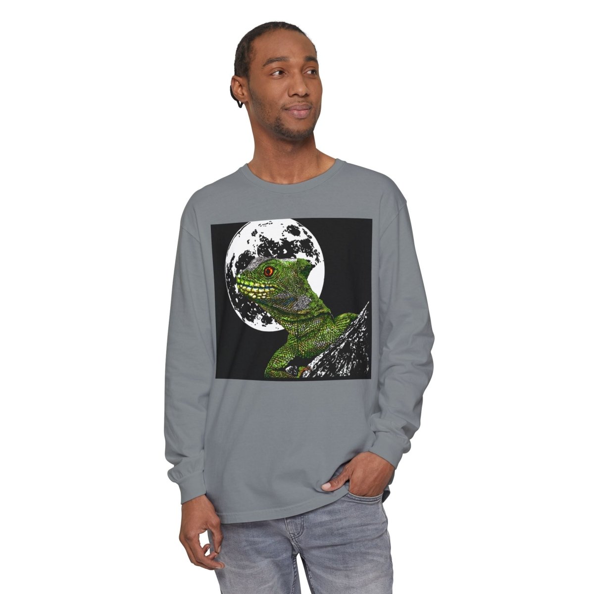 Moonlit Gecko Long Sleeve T-Shirt - Unisex Garment - Dyed - Curran Artworks