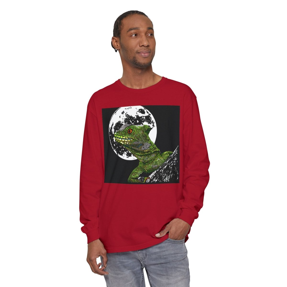 Moonlit Gecko Long Sleeve T-Shirt - Unisex Garment - Dyed - Curran Artworks