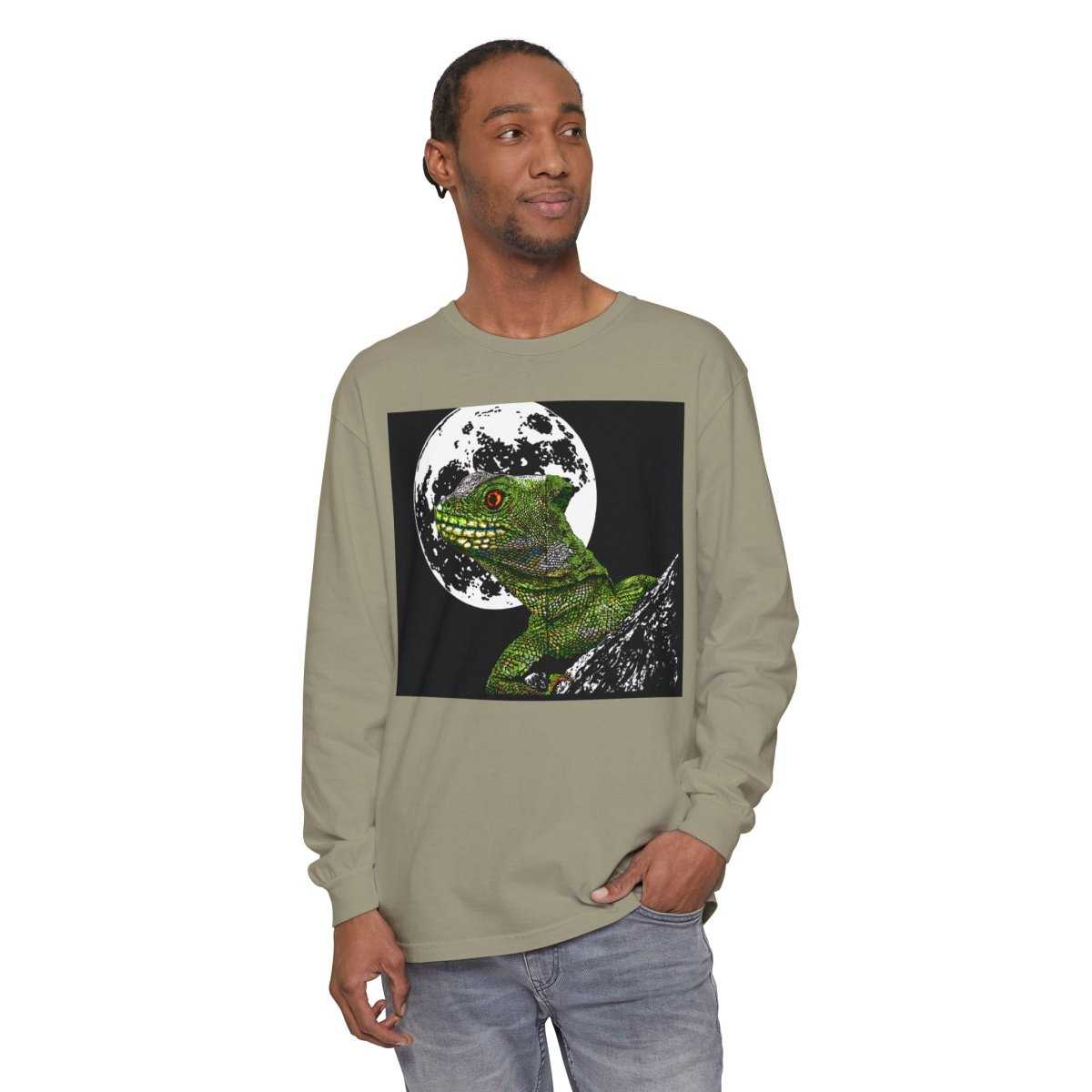 Moonlit Gecko Long Sleeve T-Shirt - Unisex Garment-Dyed