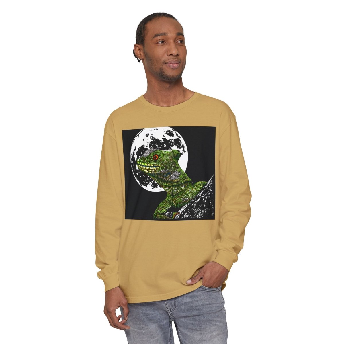 Moonlit Gecko Long Sleeve T-Shirt - Unisex Garment - Dyed - Curran Artworks
