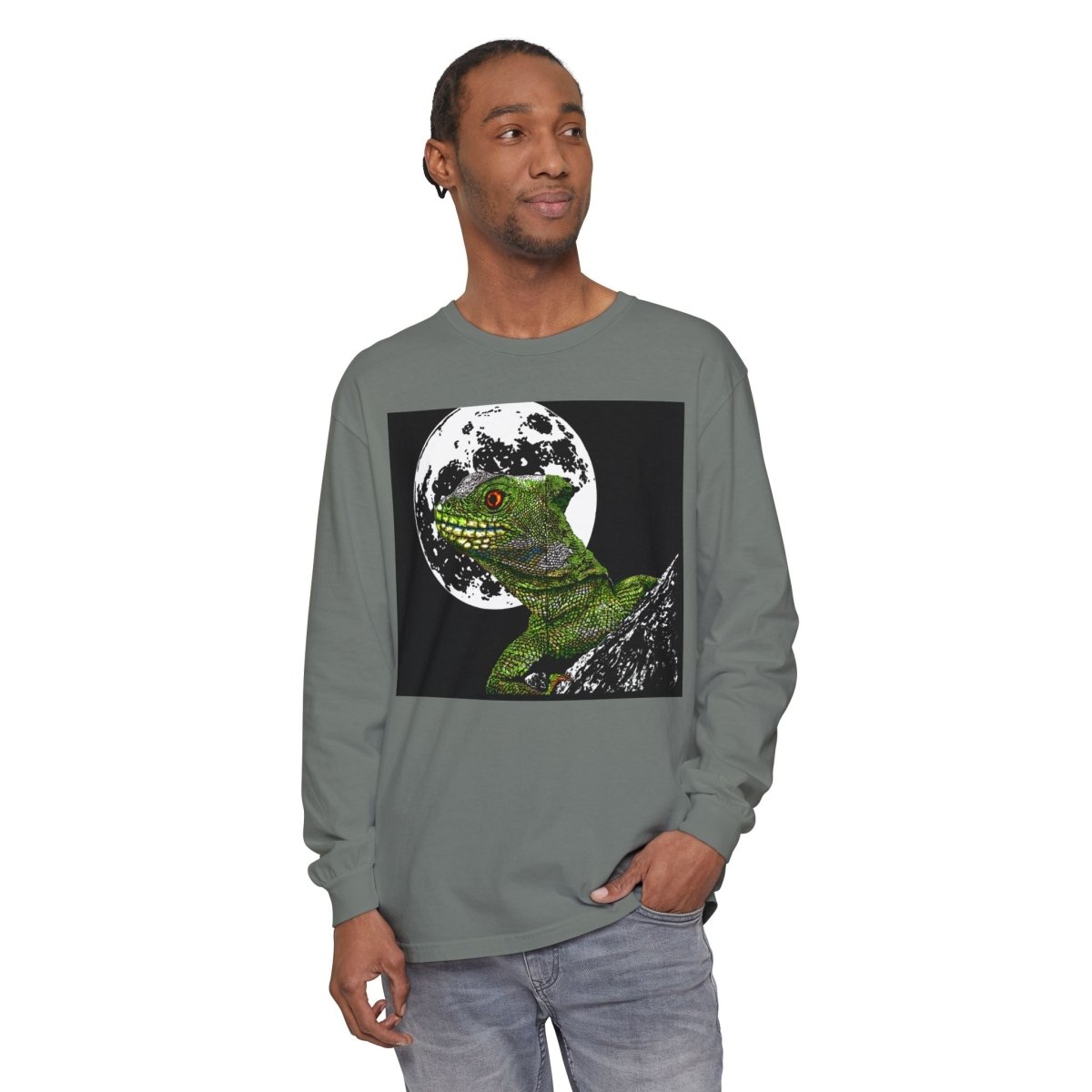 Moonlit Gecko Long Sleeve T-Shirt - Unisex Garment - Dyed - Curran Artworks