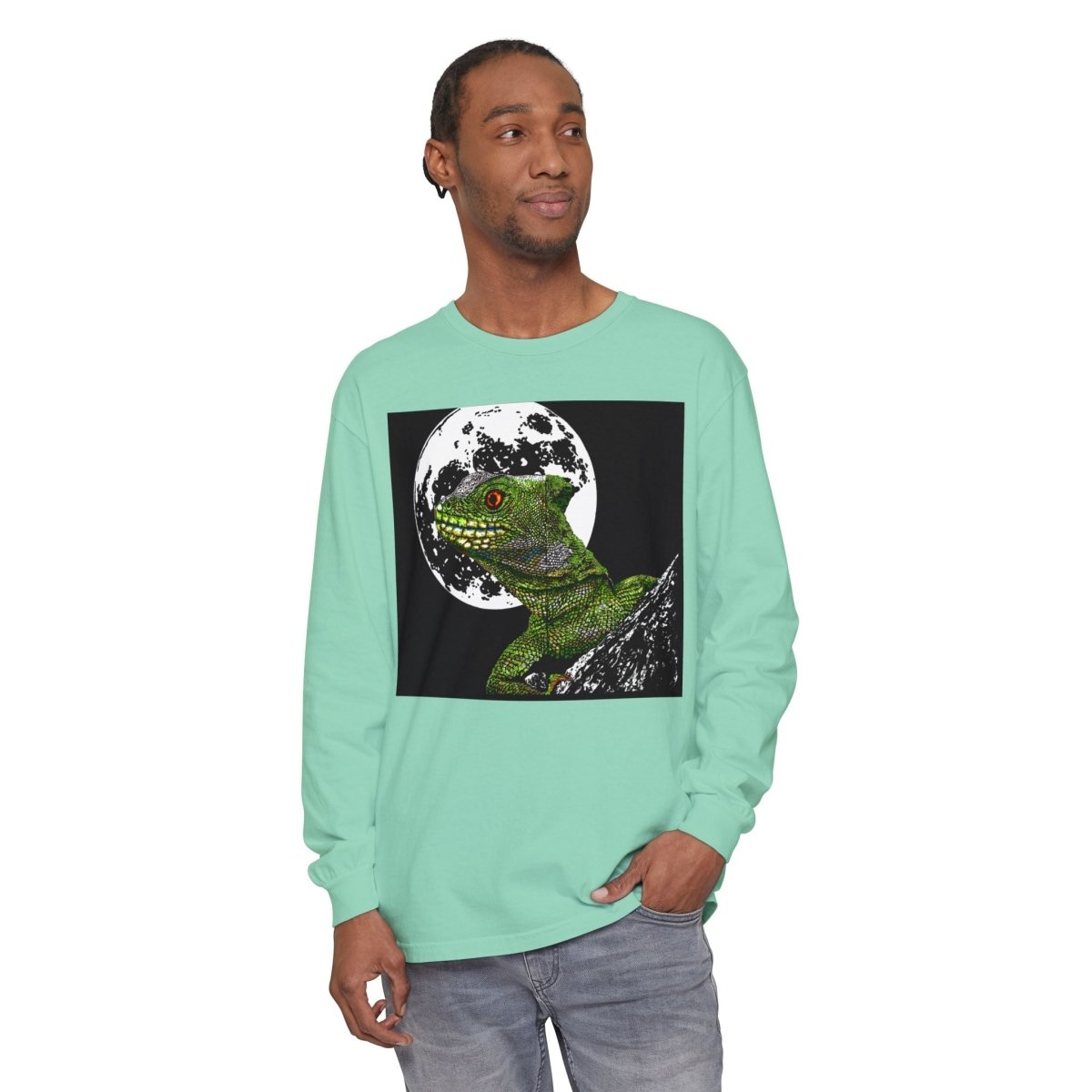 Moonlit Gecko Long Sleeve T-Shirt - Unisex Garment - Dyed - Curran Artworks