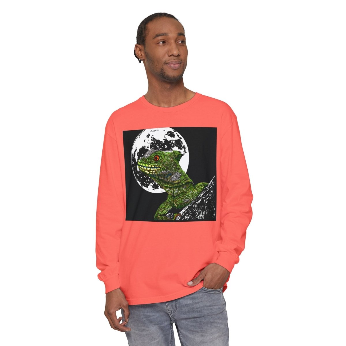 Moonlit Gecko Long Sleeve T-Shirt - Unisex Garment - Dyed - Curran Artworks