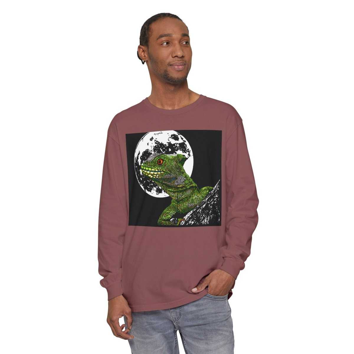 Moonlit Gecko Long Sleeve T-Shirt - Unisex Garment - Dyed - Curran Artworks