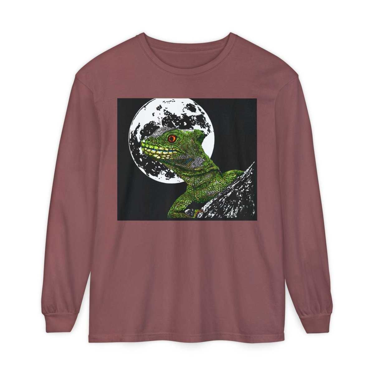 Moonlit Gecko Long Sleeve T-Shirt - Unisex Garment - Dyed - Curran Artworks