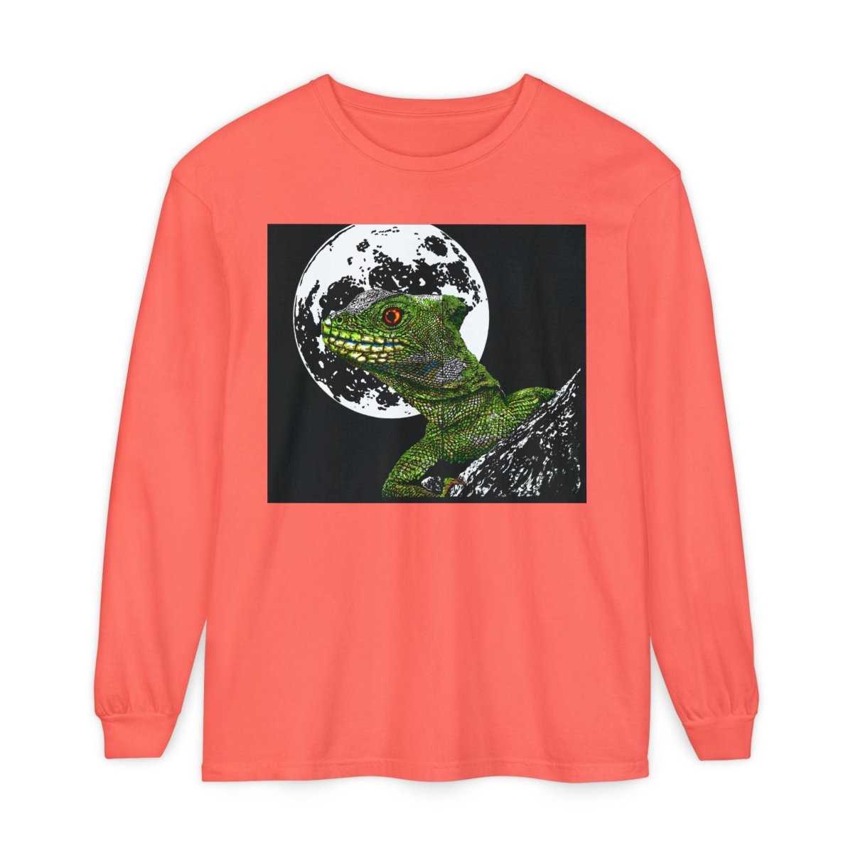 Moonlit Gecko Long Sleeve T-Shirt - Unisex Garment - Dyed - Curran Artworks